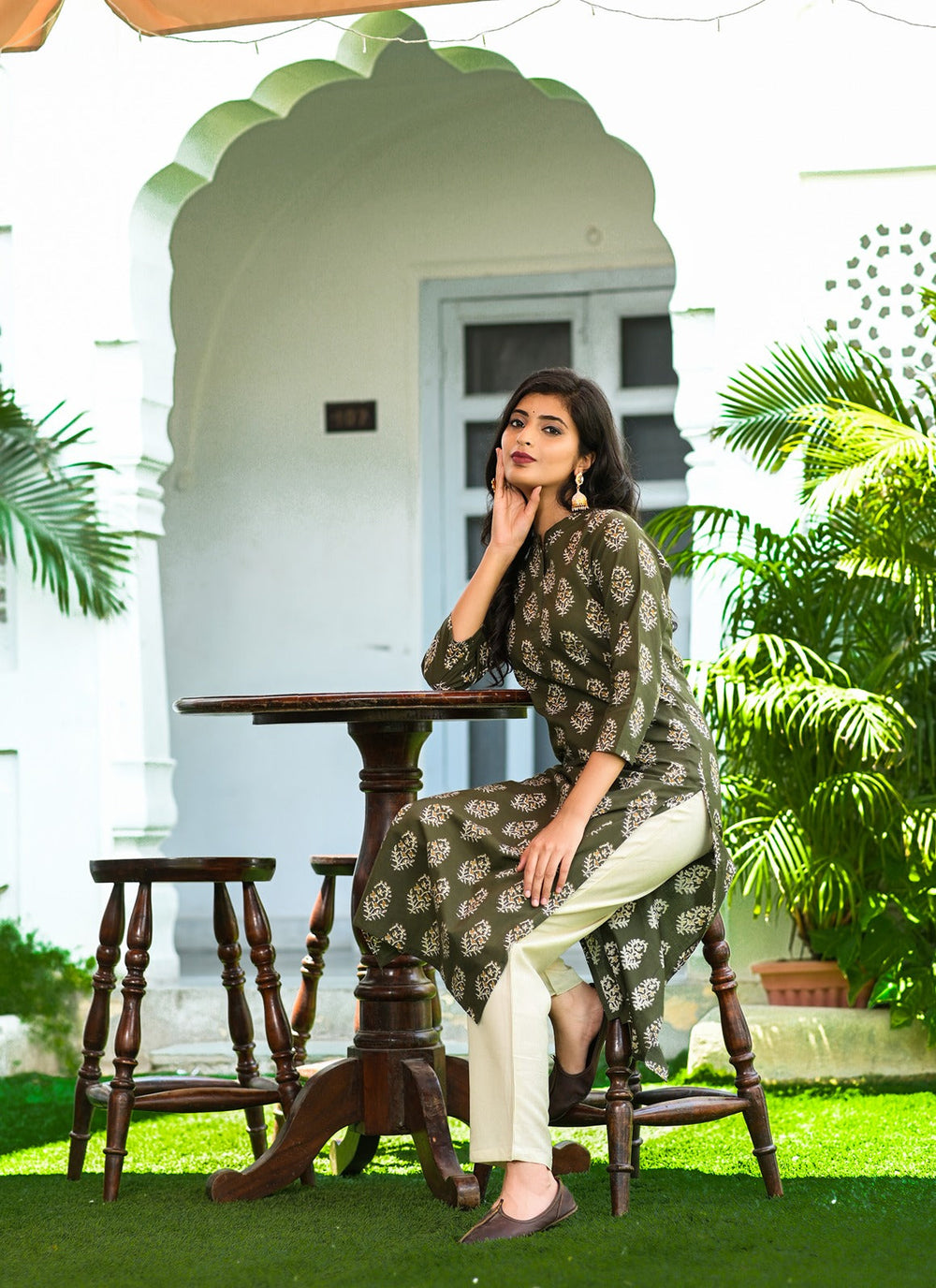 Green Printed Kurta Set