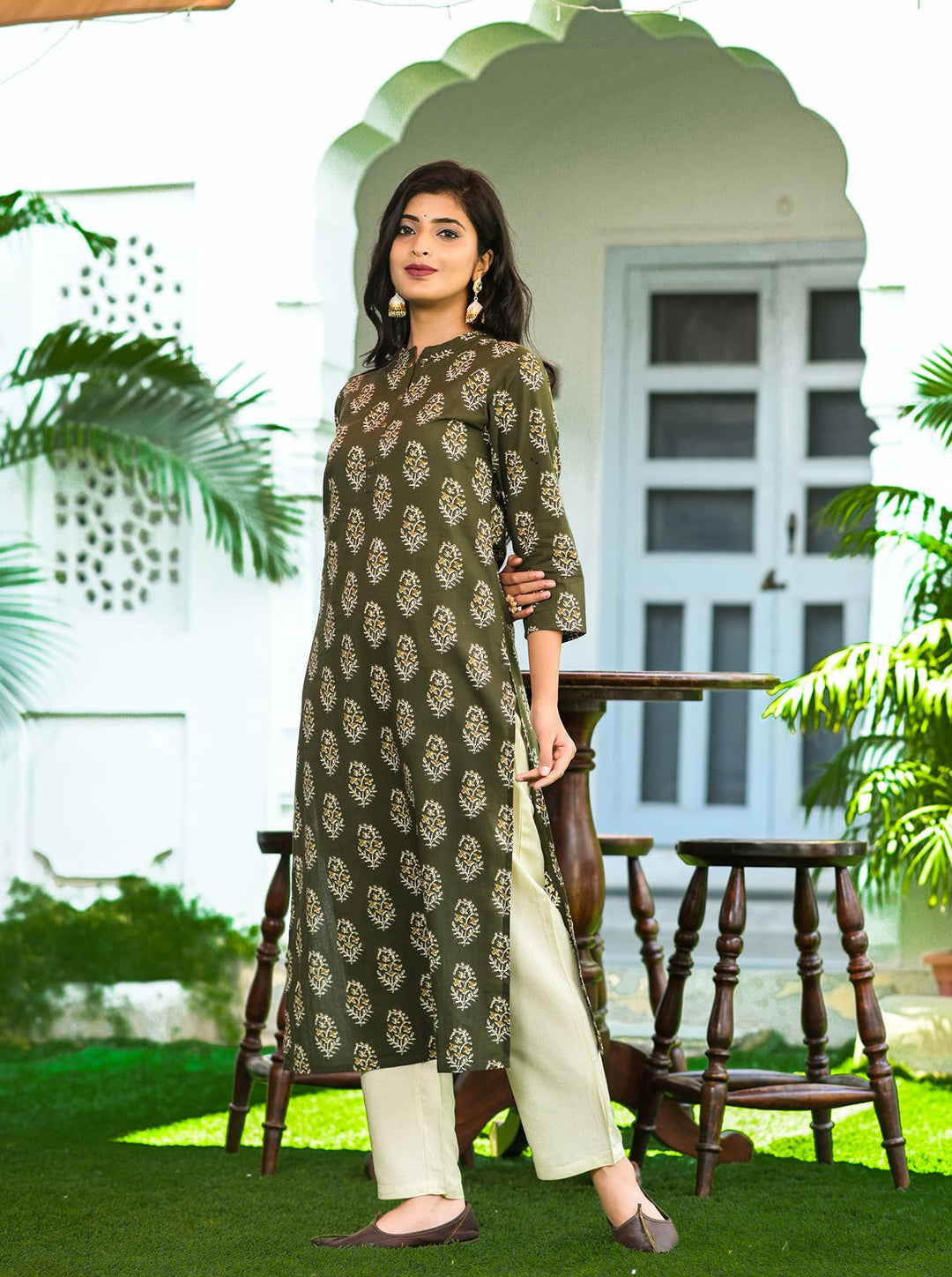 Green Printed Kurta Set-Yufta Store-9204SETGRXS