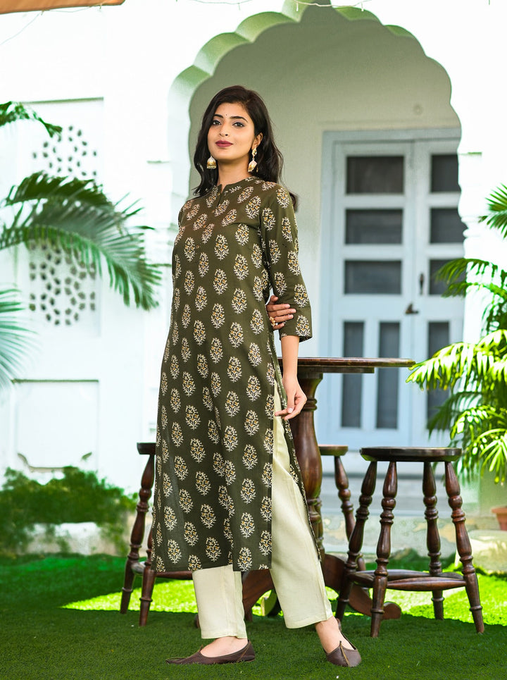 Green Printed Kurta Set