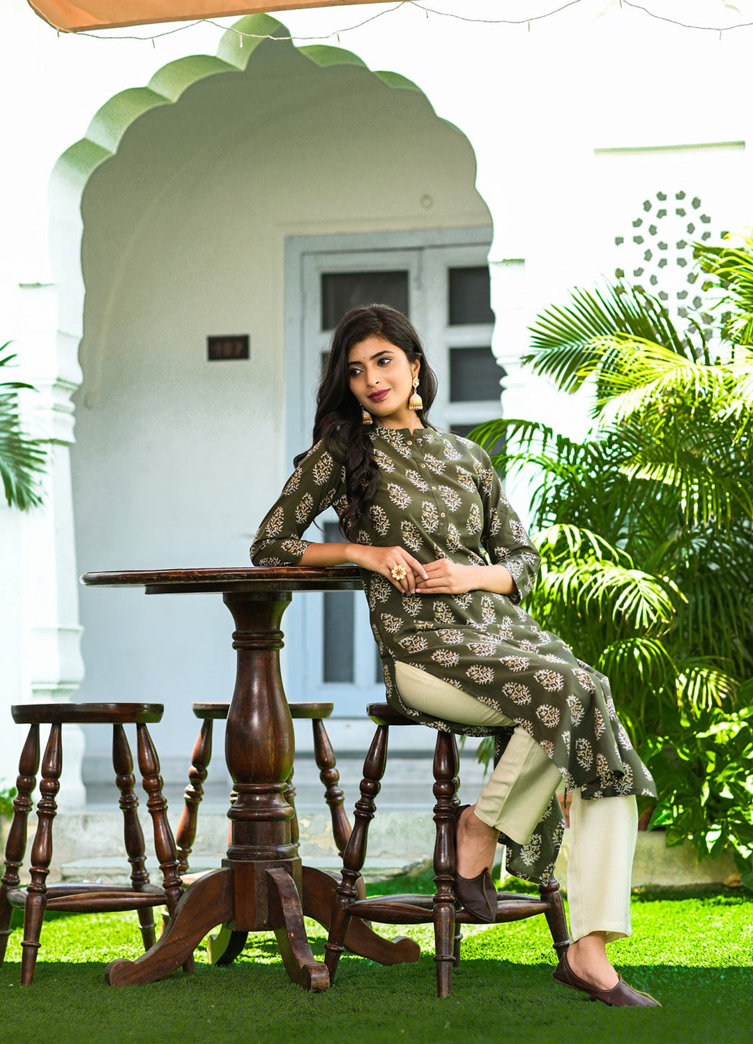 Green Printed Kurta Set-Yufta Store-9204SETGRXS