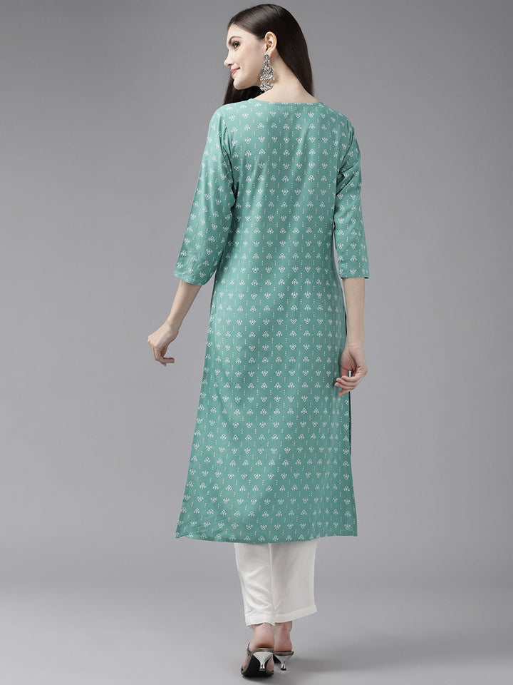 Green Printed Kurta Set-Yufta Store-9831SETSGS