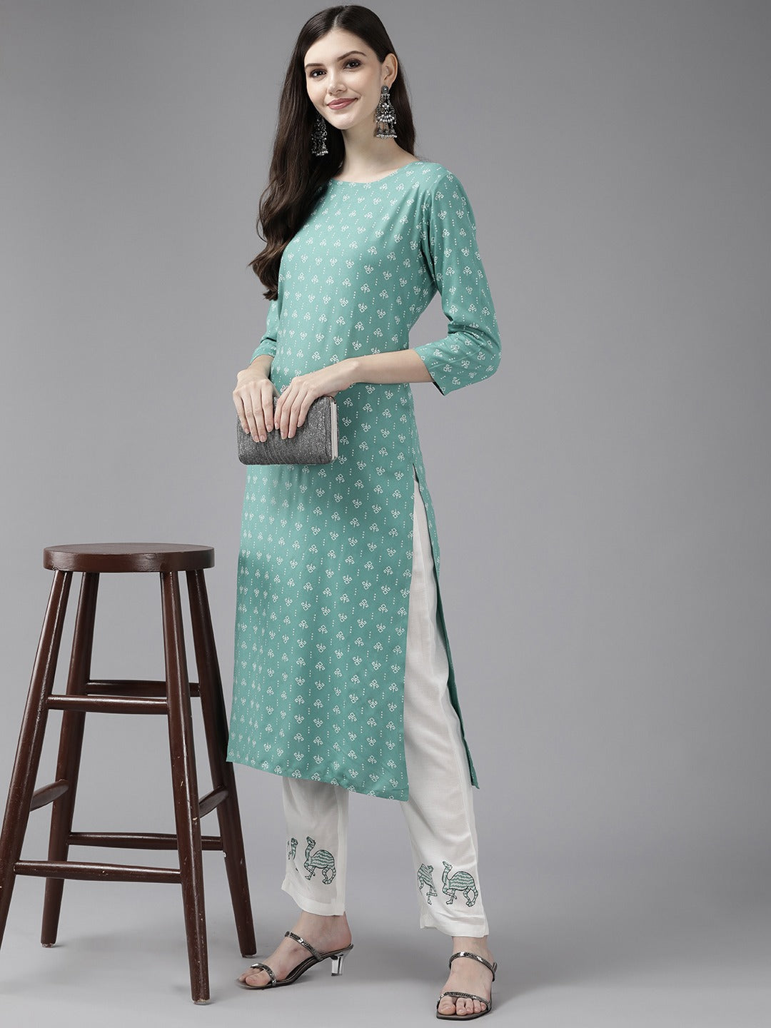 Green Printed Kurta Set-Yufta Store-9831SETSGS