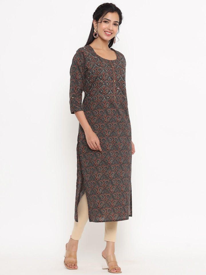 Green Printed Kurta-Yufta Store-4716KURGRS