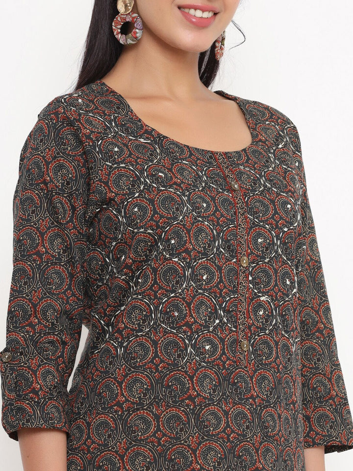 Green Printed Kurta-Yufta Store-4716KURGRS