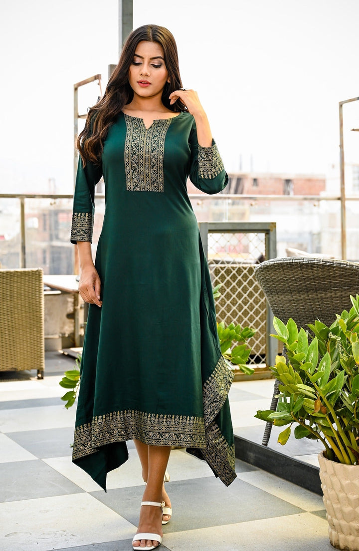 Green Printed Kurta-Yufta Store-7748KURGRS