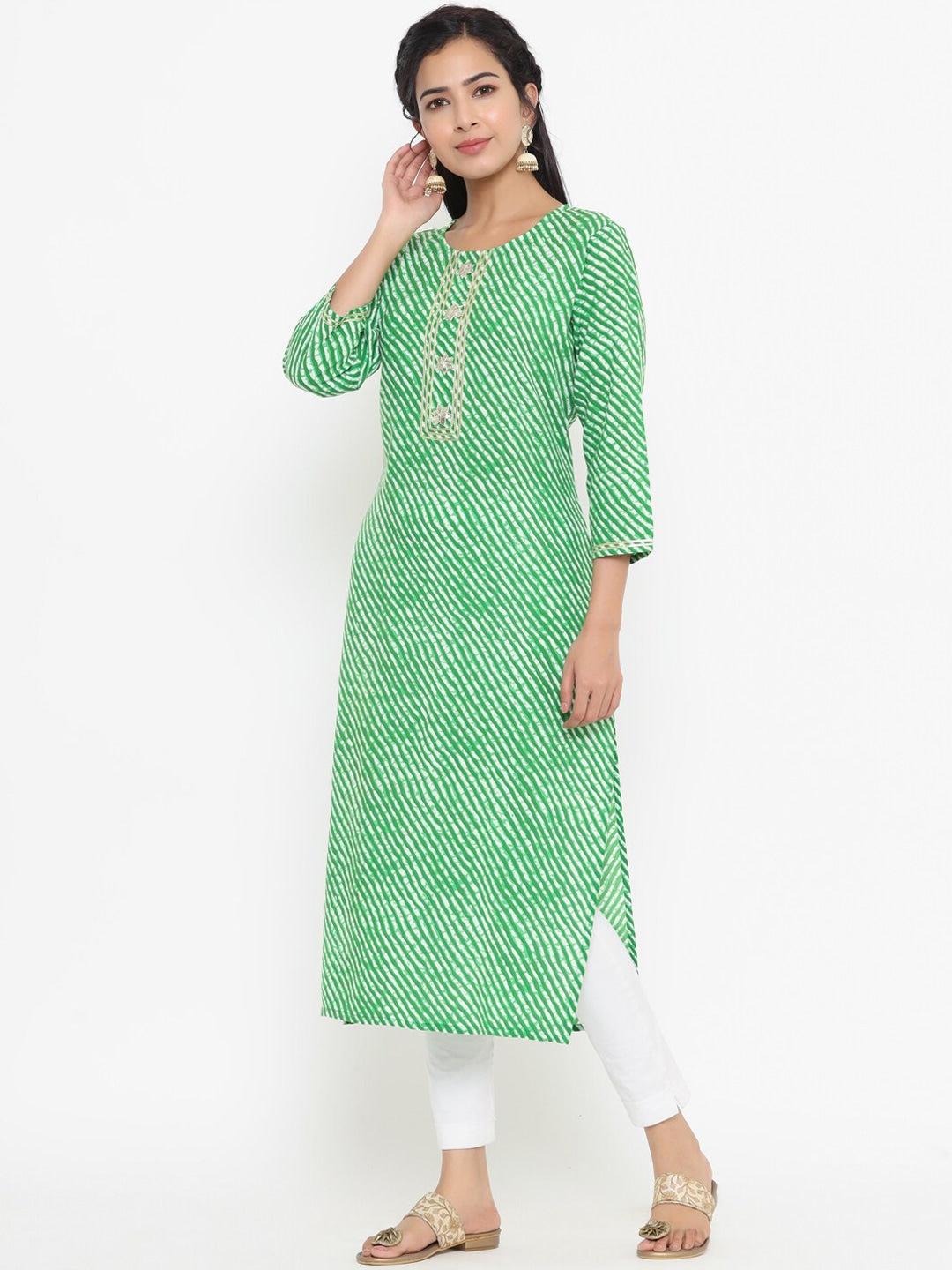 Green Printed Kurta-Yufta Store-9763KURGRS