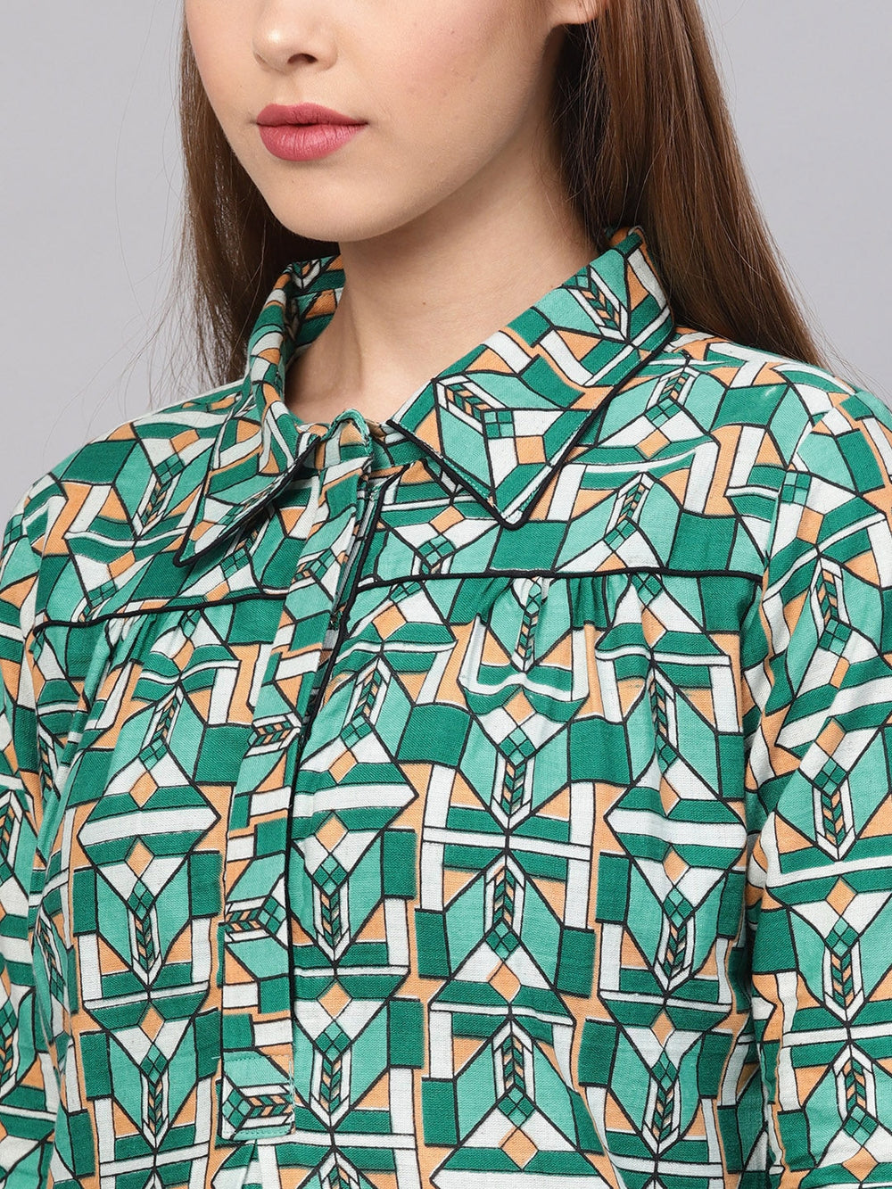 Green Printed Tunic-Yufta Store-YUFPJTU874S