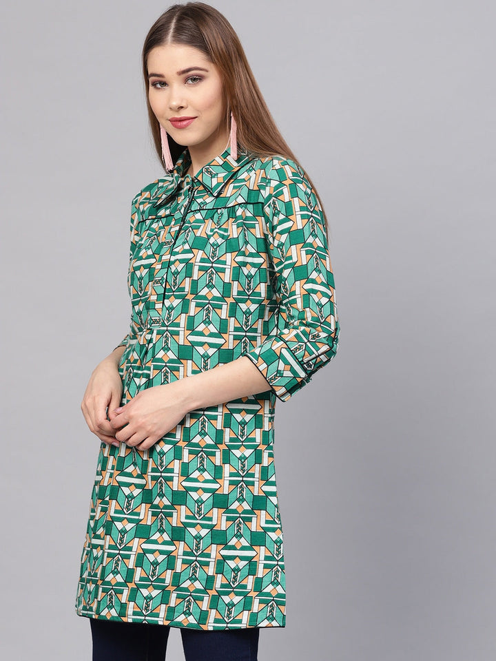 Green Printed Tunic-Yufta Store-YUFPJTU874S