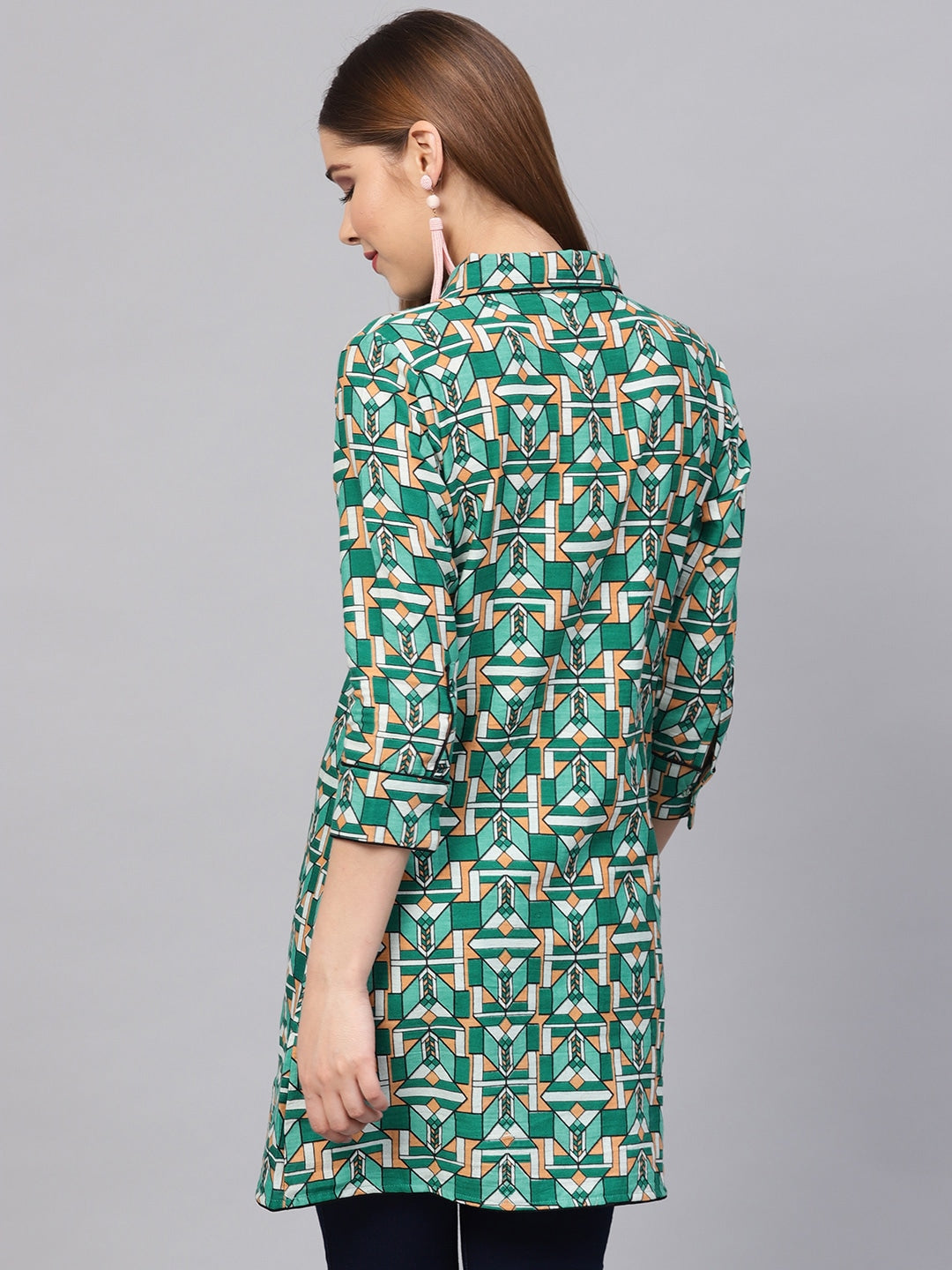 Green Printed Tunic-Yufta Store-YUFPJTU874S