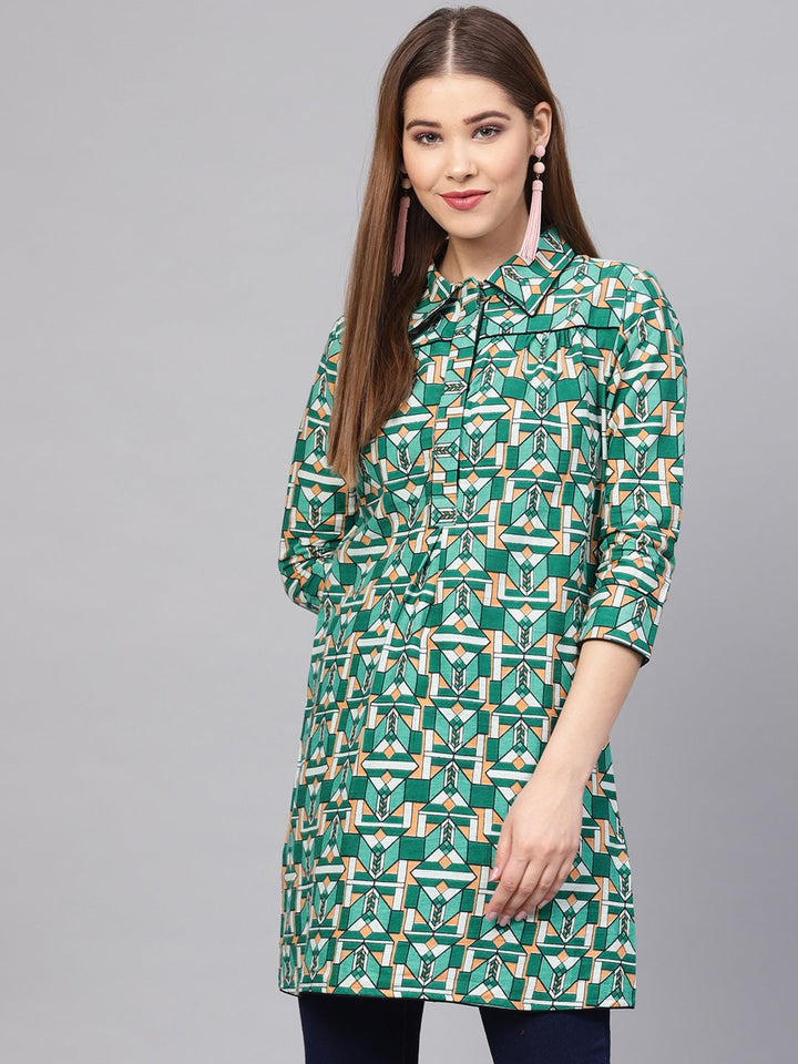 Green Printed Tunic-Yufta Store-YUFPJTU874S