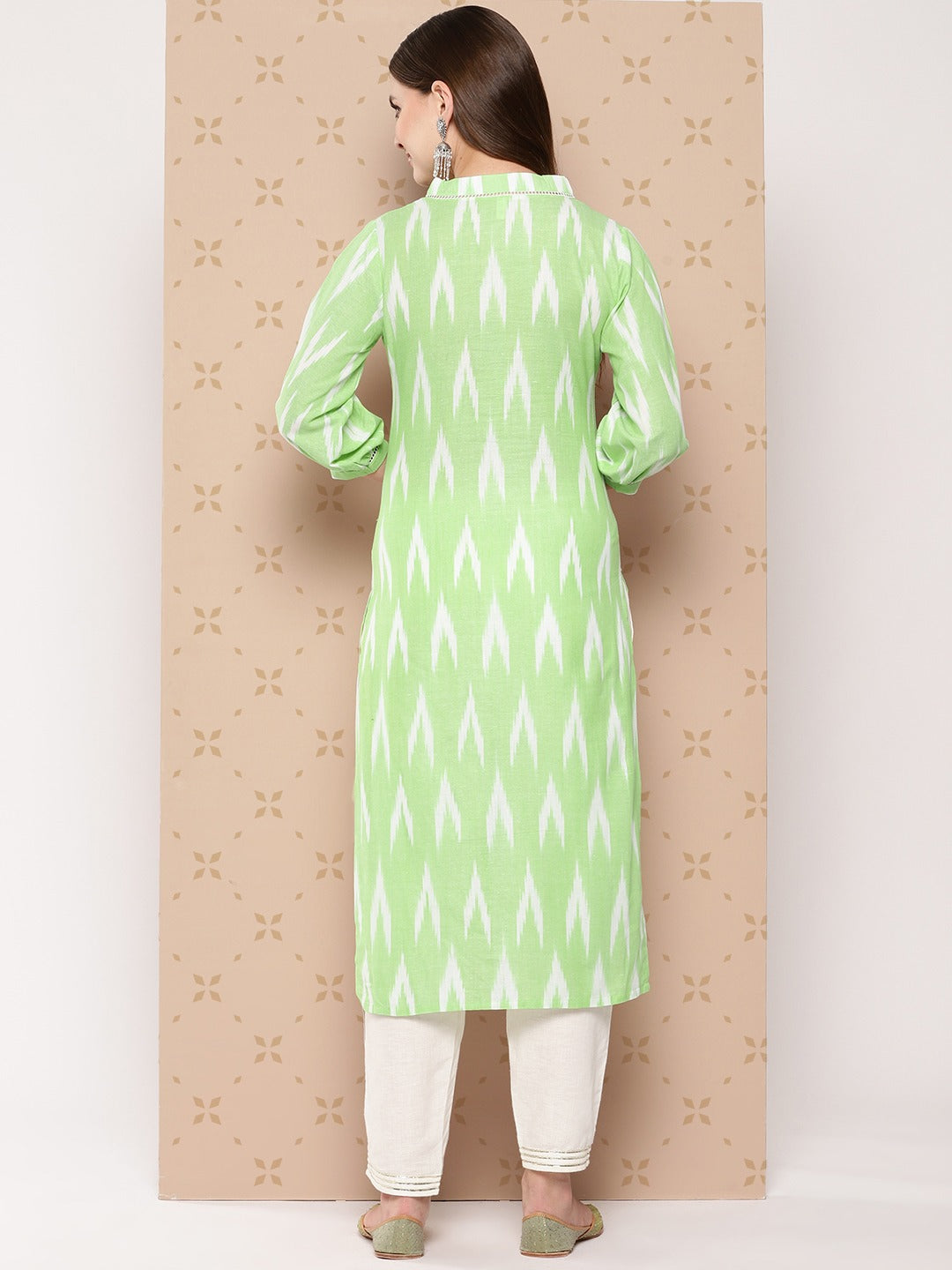 Green Pure Cotton Ikat Print Kurta