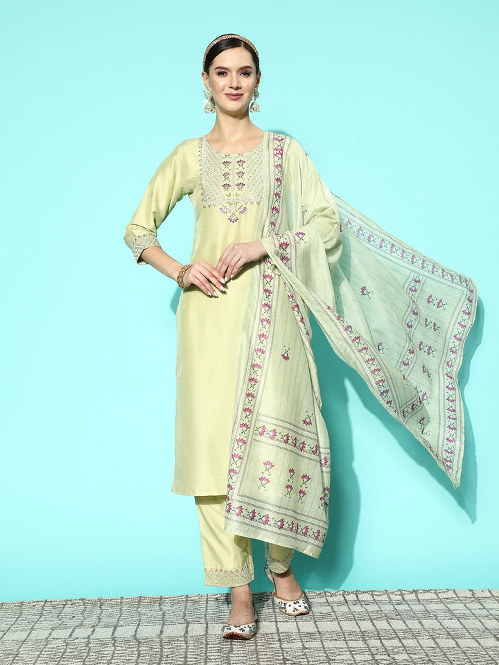 Green Sequinned Kurta Dupatta Set-Yufta Store-9926SKDGRS