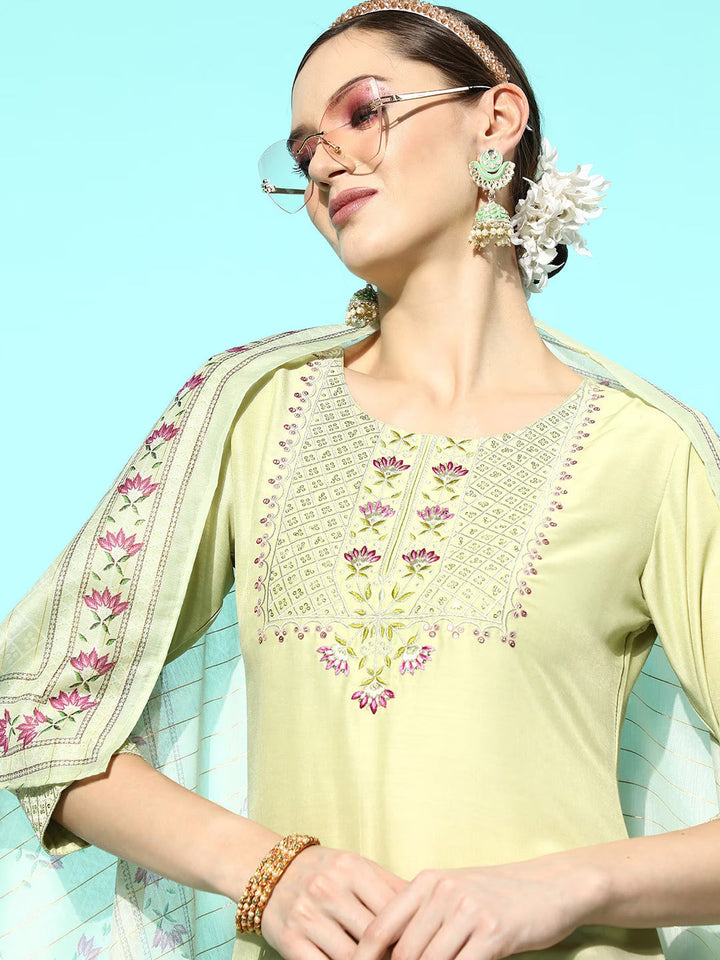 Green Sequinned Kurta Dupatta Set-Yufta Store-9926SKDGRS