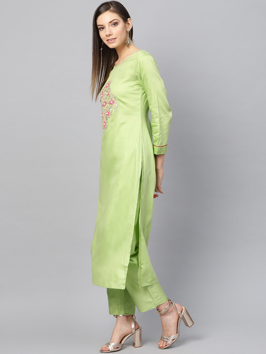 Green Straight Kurta Set-Yufta Store-676SETGRS