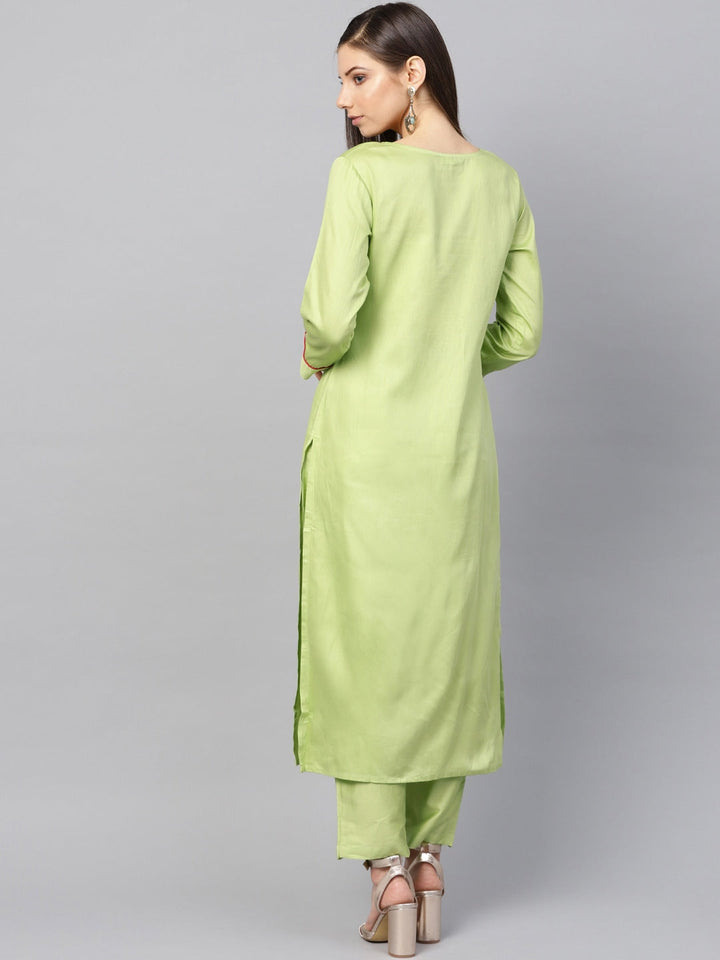 Green Straight Kurta Set-Yufta Store-676SETGRS