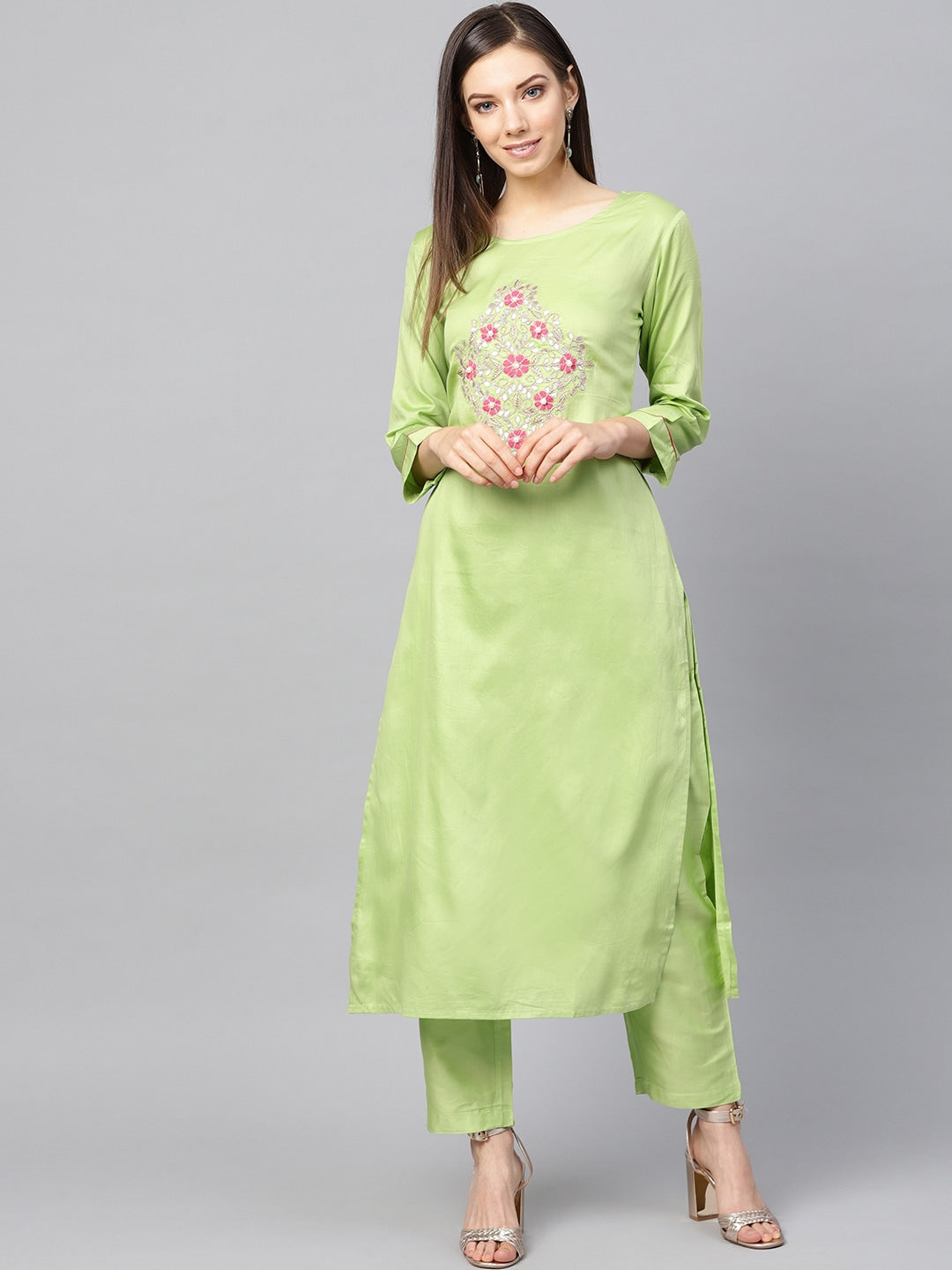 Green Straight Kurta Set-Yufta Store-676SETGRS