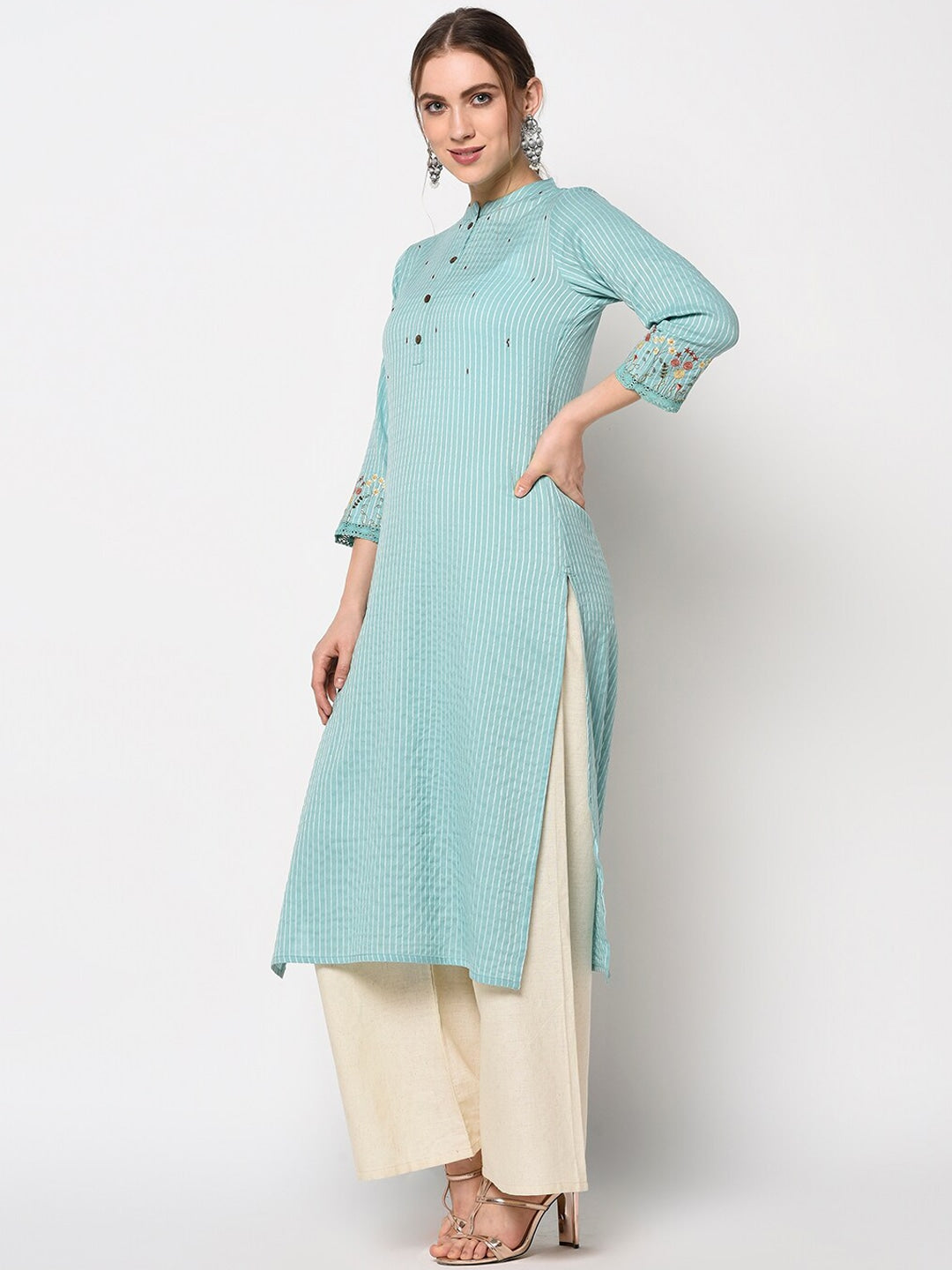 Green Straight Kurta-Yufta Store-7234KURRGM