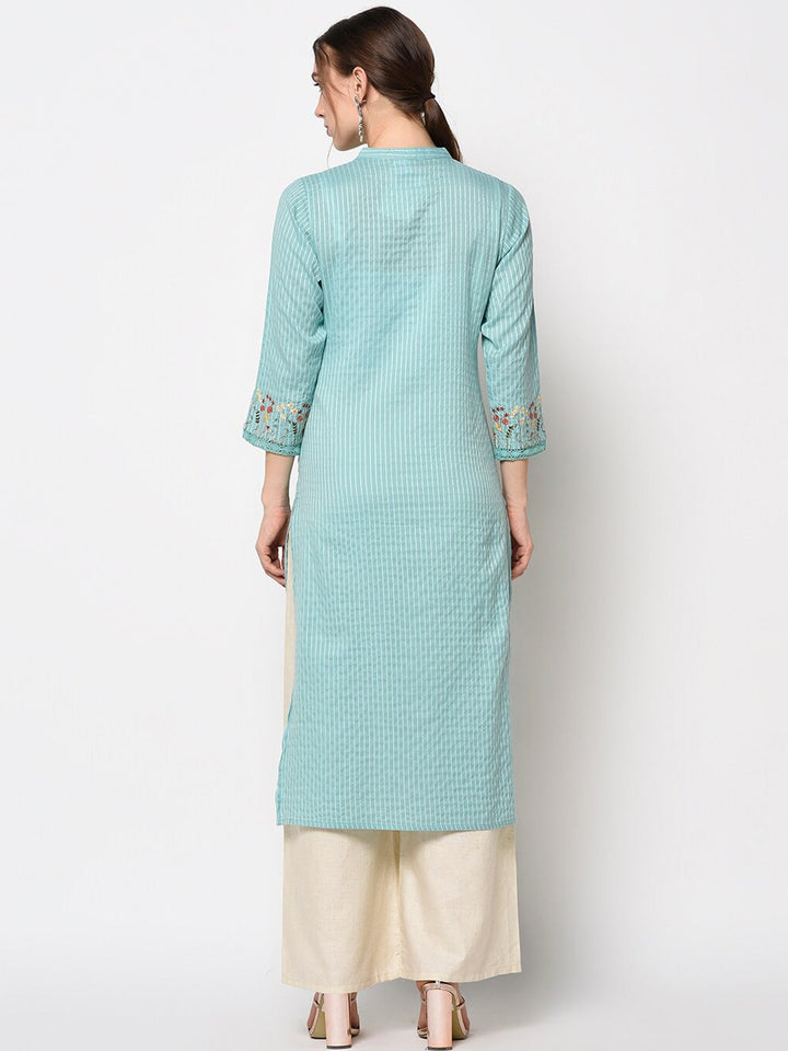 Green Straight Kurta-Yufta Store-7234KURRGM