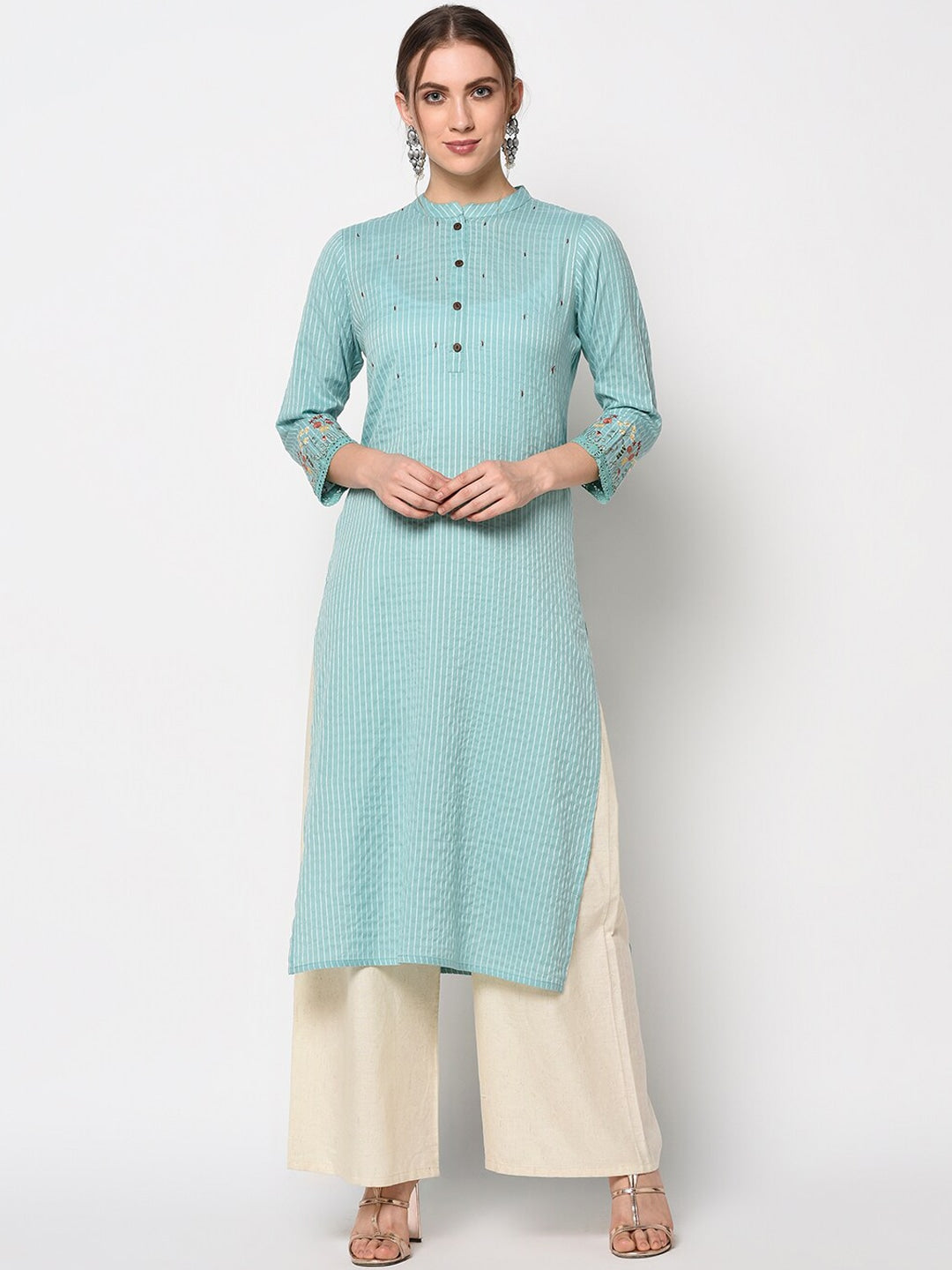 Green Straight Kurta-Yufta Store-7234KURRGM