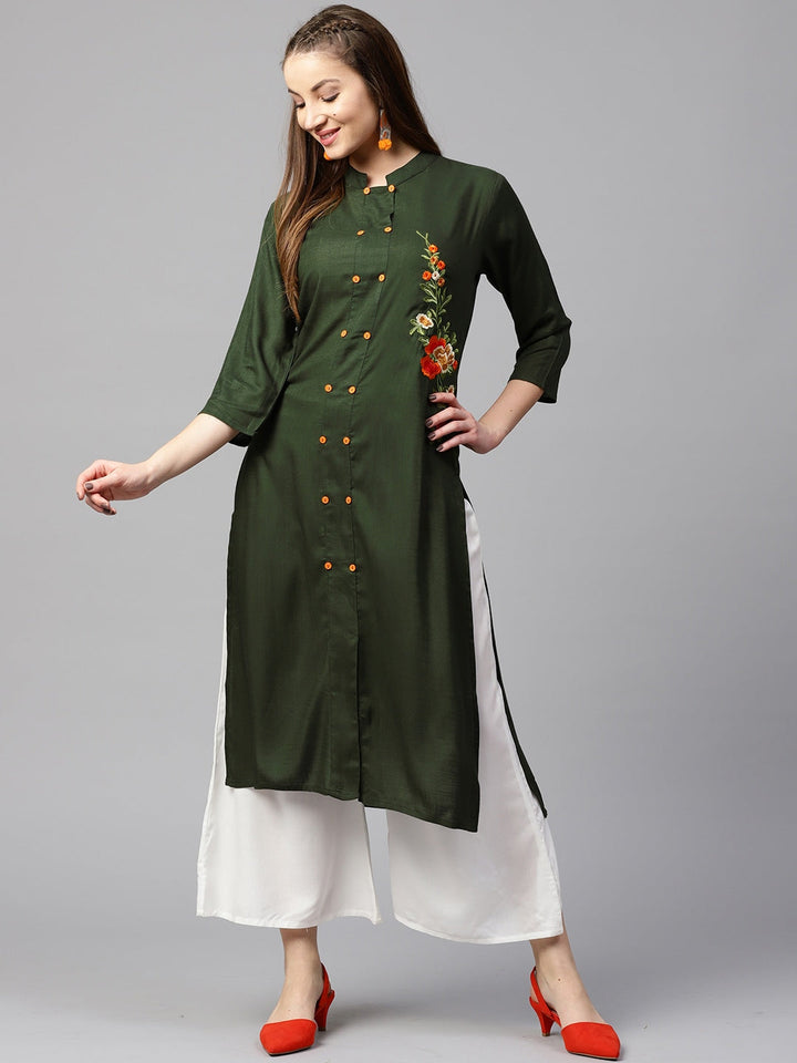 Green Straight Kurta-Yufta Store-DBAJWSET1457KUS