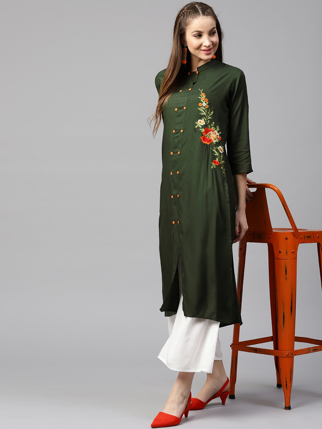 Green Straight Kurta-Yufta Store-DBAJWSET1457KUS