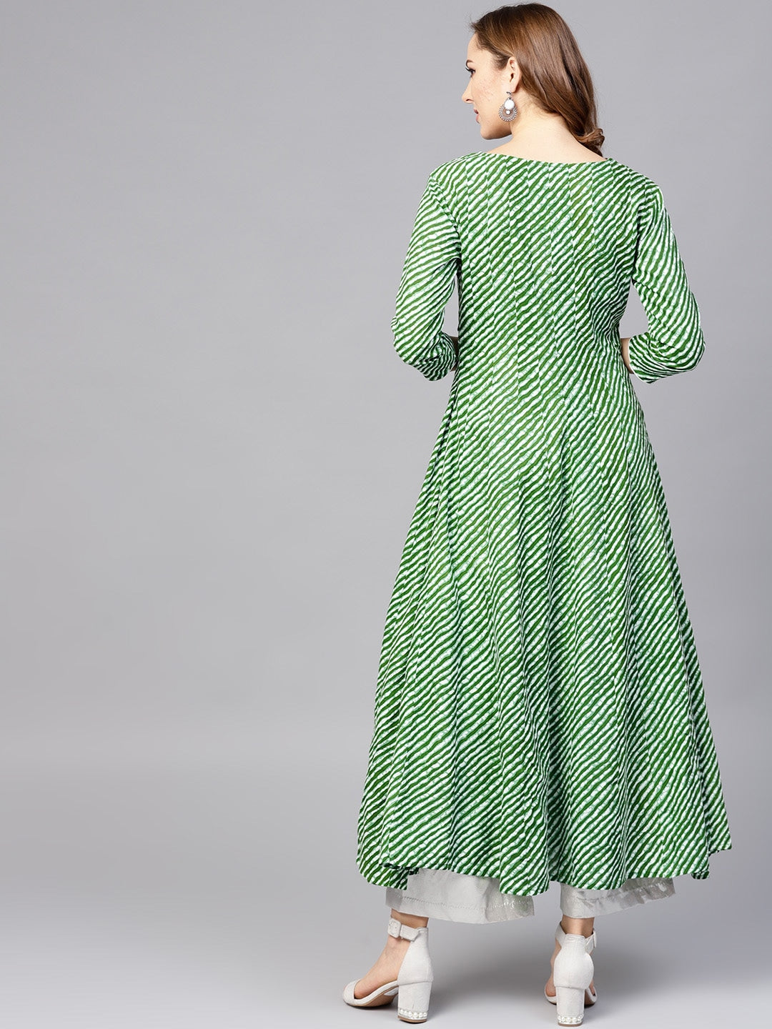 Green & White Leheriya Kurta-Yufta Store-YUFNKU1756GS