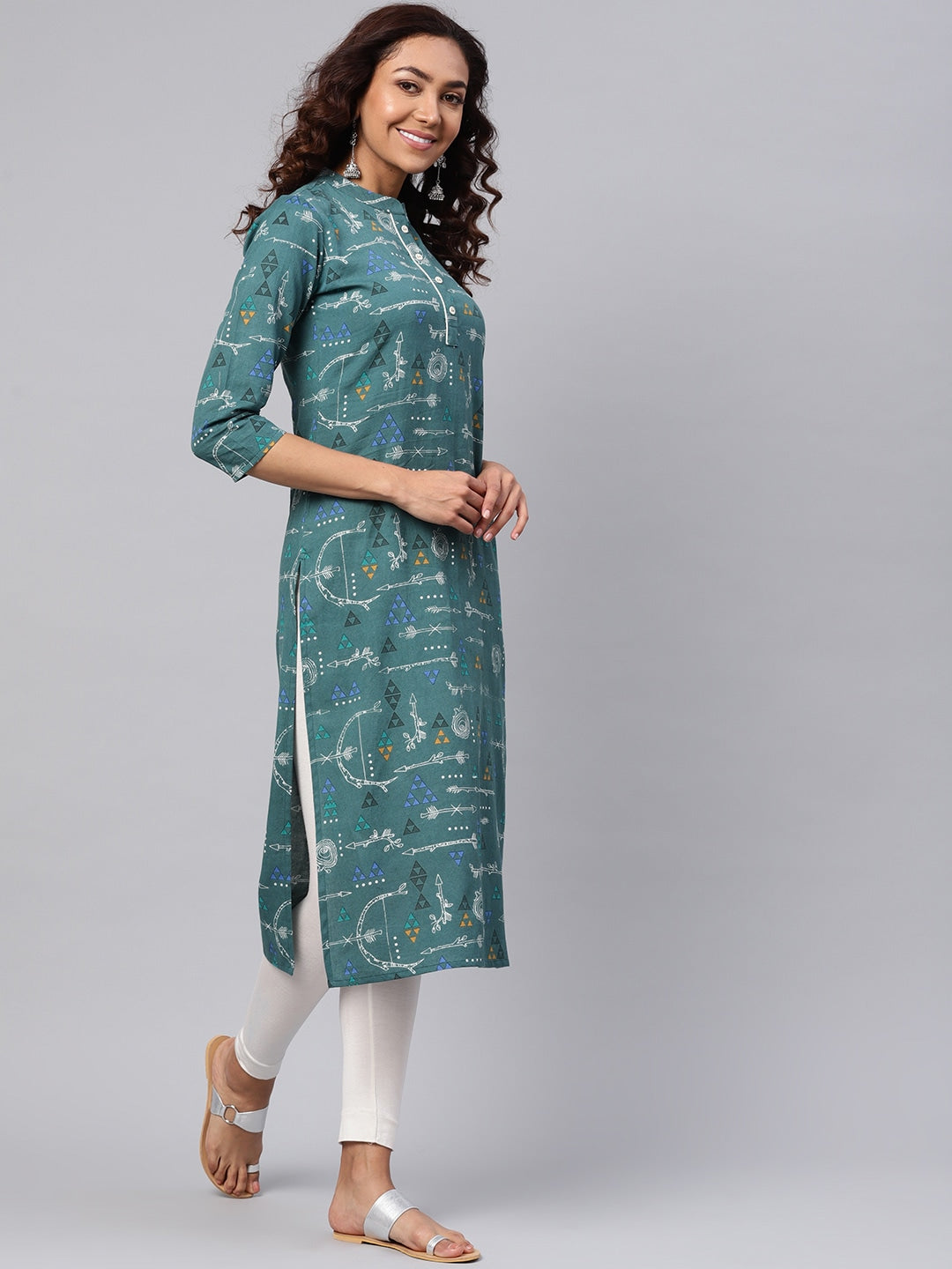 Green & White Printed Kurta-Yufta Store-YUFPJKU925S