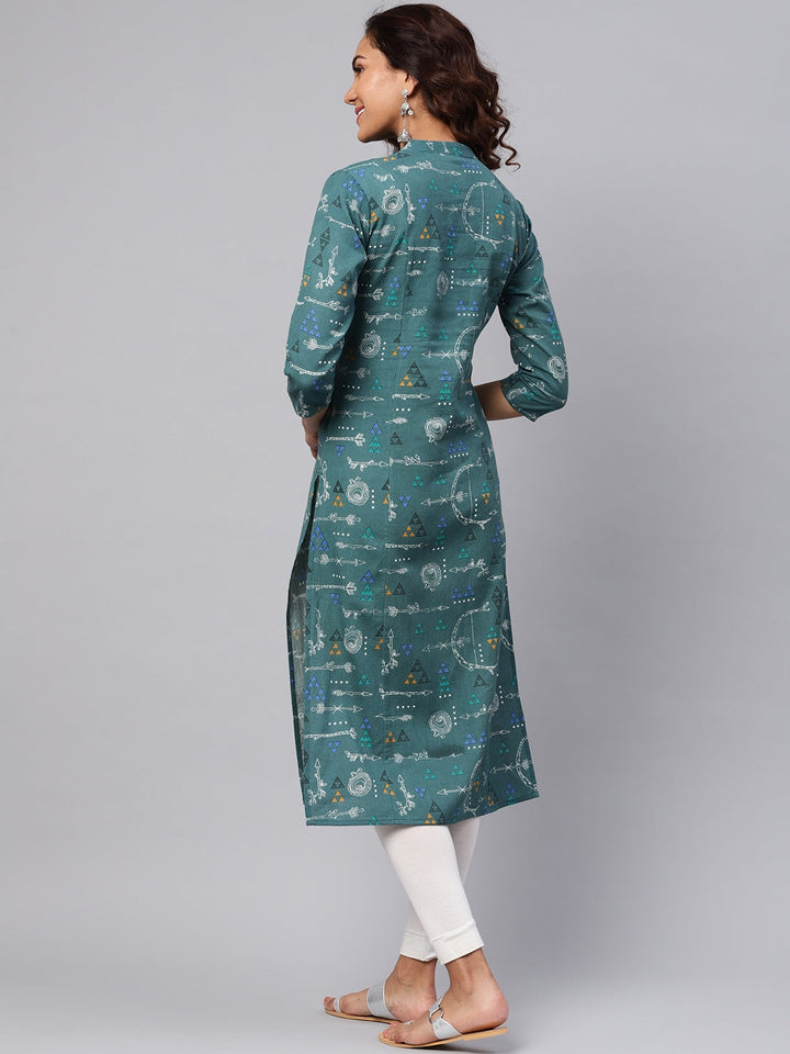 Green & White Printed Kurta-Yufta Store-YUFPJKU925S