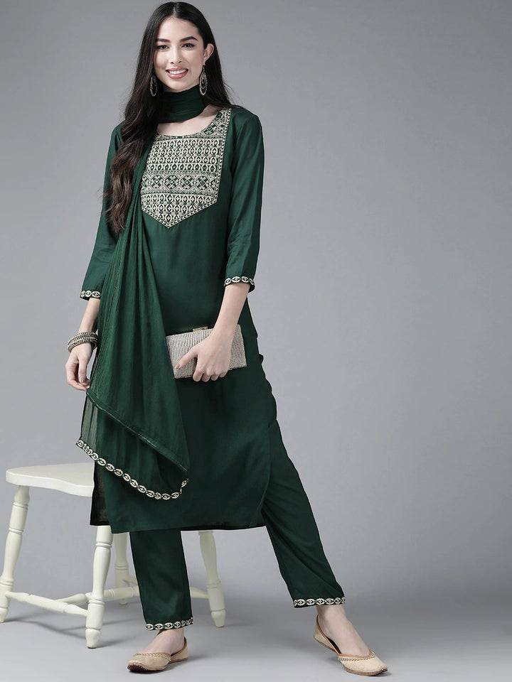 Green Yoke Design Dupatta Set-Yufta Store-2202SKDGRS