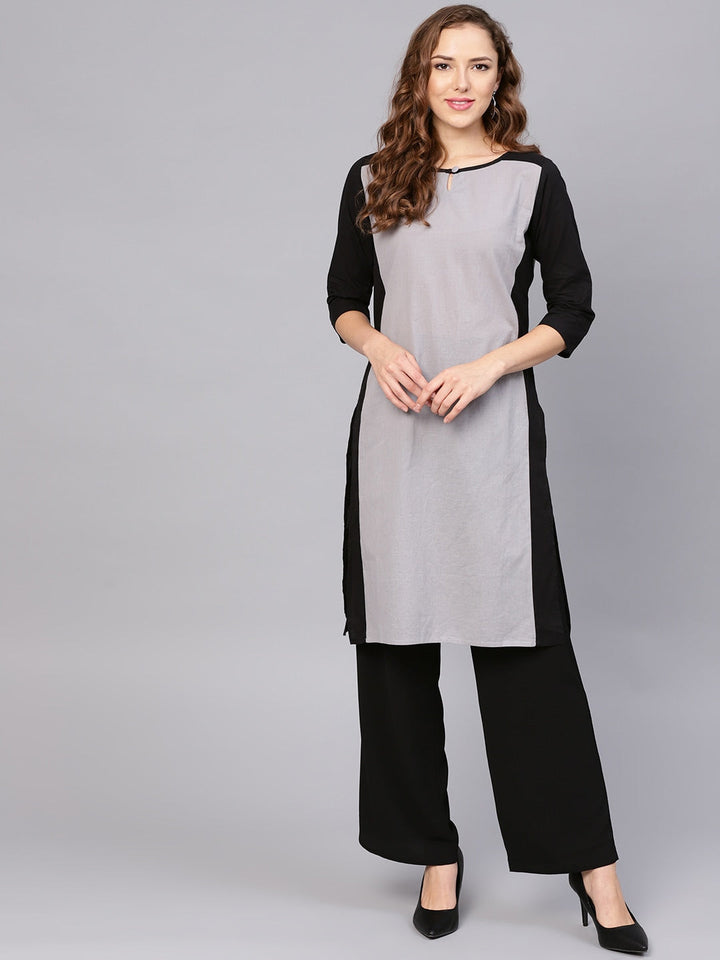 Grey & Black Straight Kurta-Yufta Store-LBZNKWKU0900S