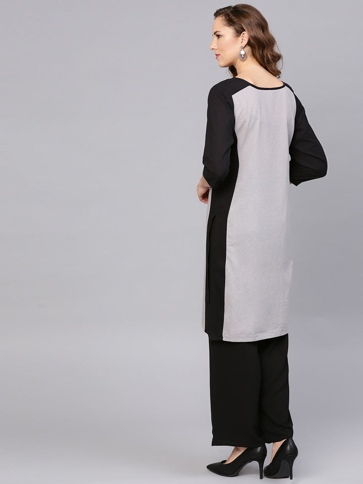 Grey & Black Straight Kurta-Yufta Store-LBZNKWKU0900S