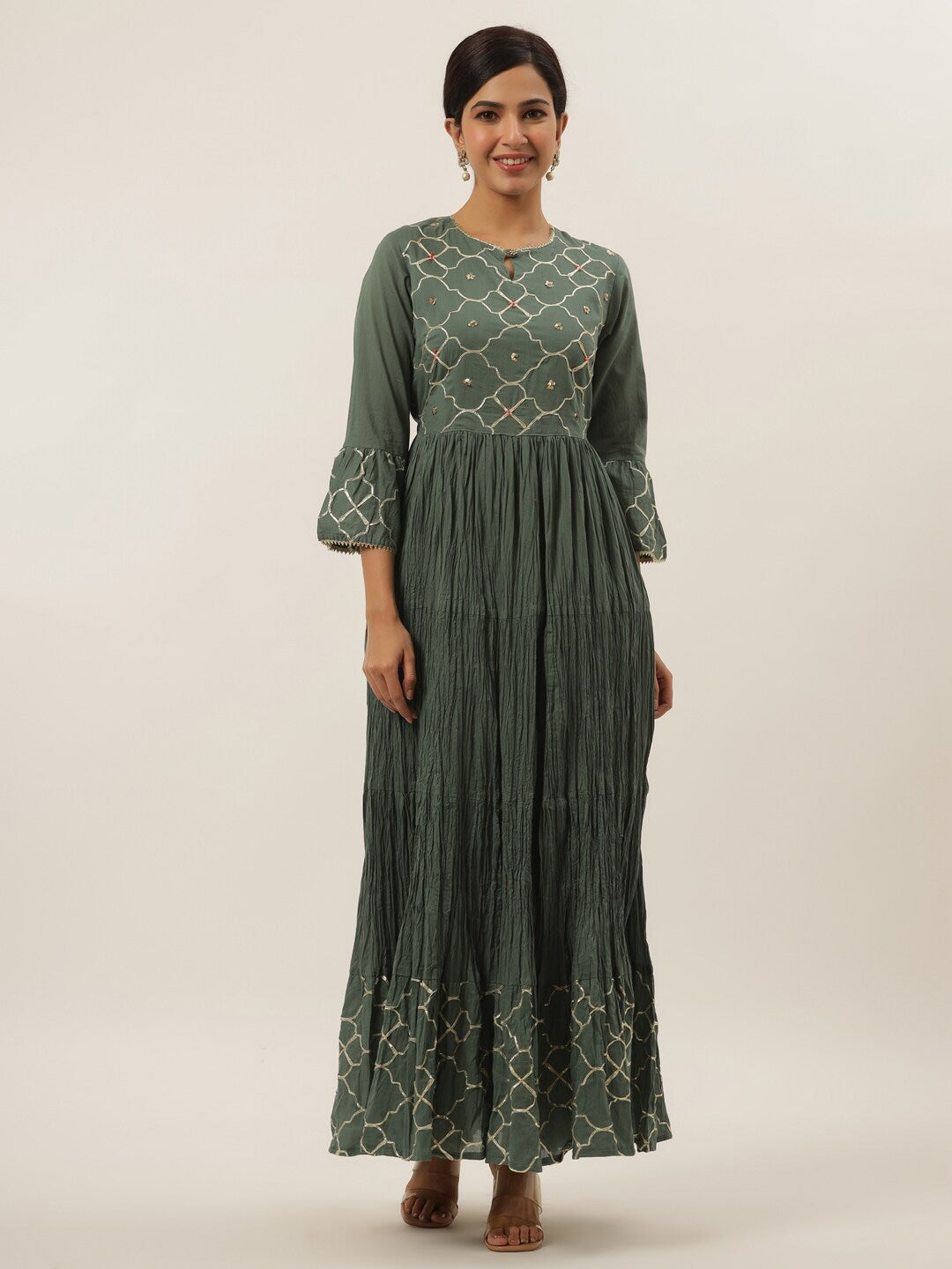 Grey Ethnic Maxi Dress-Yufta Store-6006DRSGYM