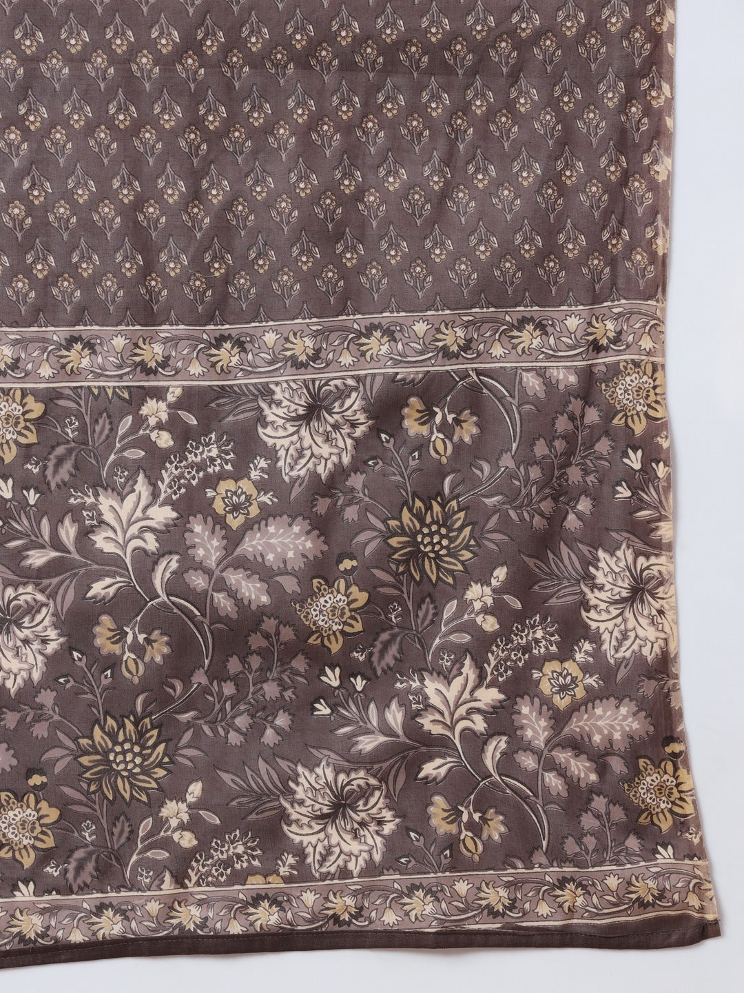 Grey Floral Print Straight Alia-Cut Kurta Sharara And Dupatta Set-Yufta Store-1850SKDGYS