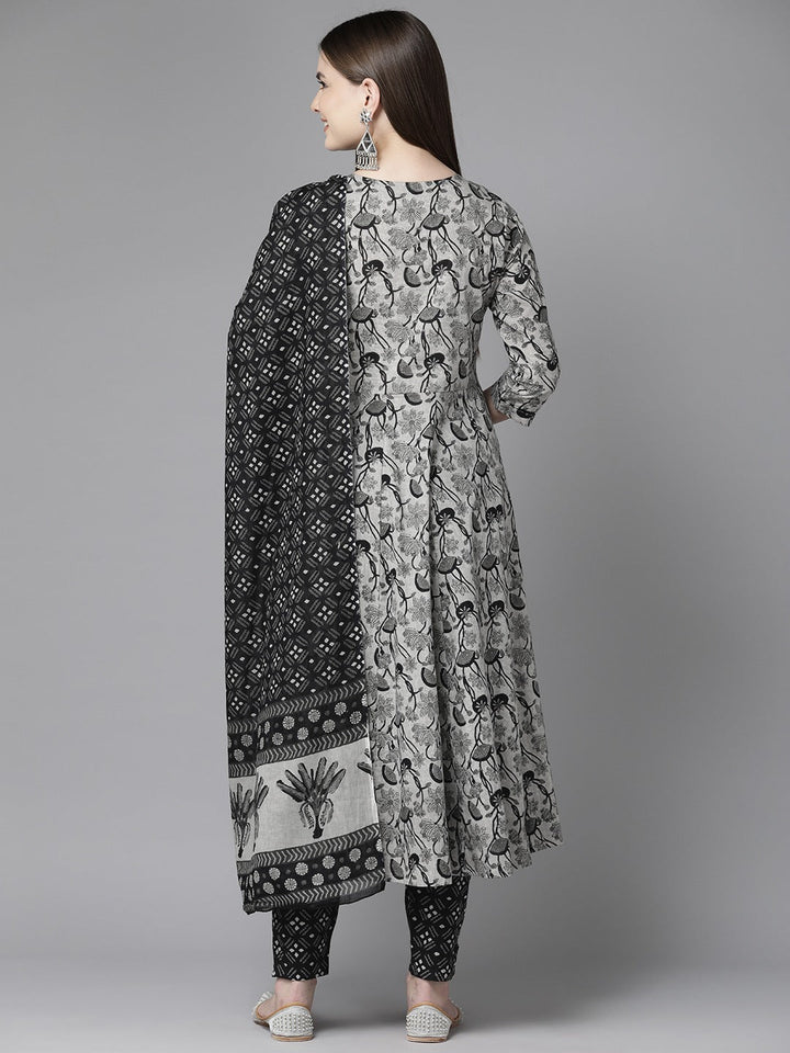 Grey Floral Printed Regular Sequined Pure Cotton Kurta with Trousers & With Dupatta-Yufta Store-1564SKDGYS