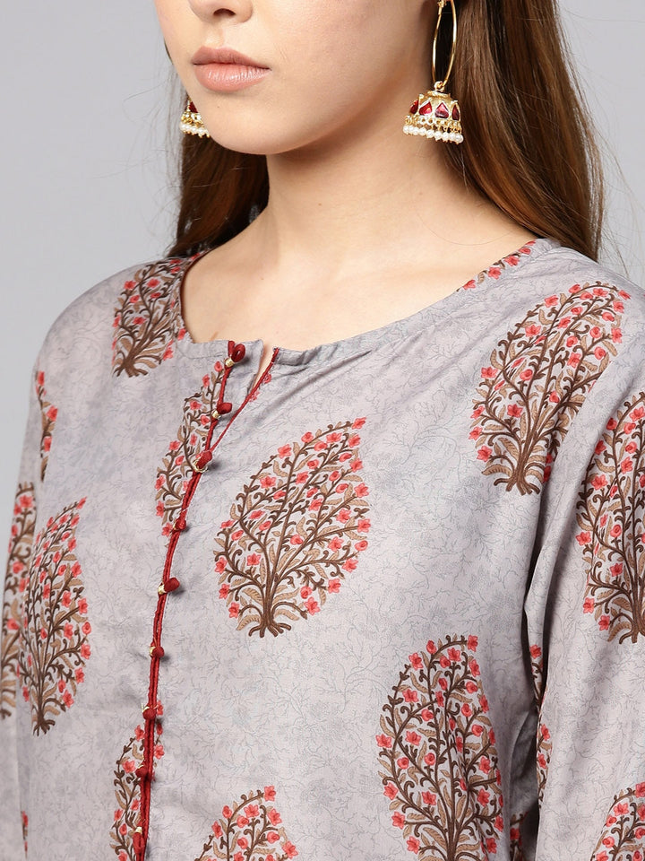 Grey & Maroon Printed Kurta Set-Yufta Store-YUFNSET2007S