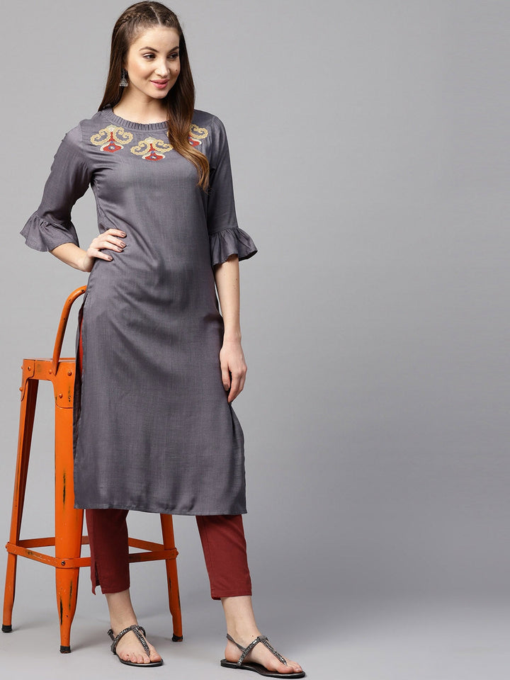 Grey & Maroon Solid Kurta Set-Yufta Store-DBNWSET1609GREYS