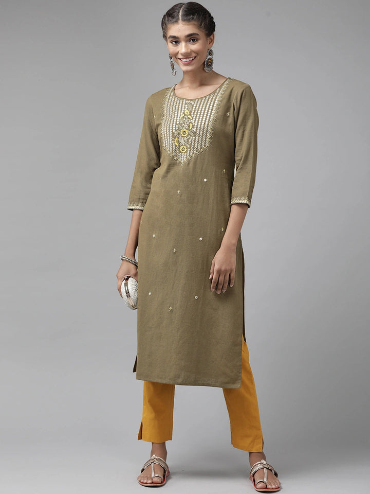 Grey Mirror Work Kurta-Yufta Store-9555KURGYS