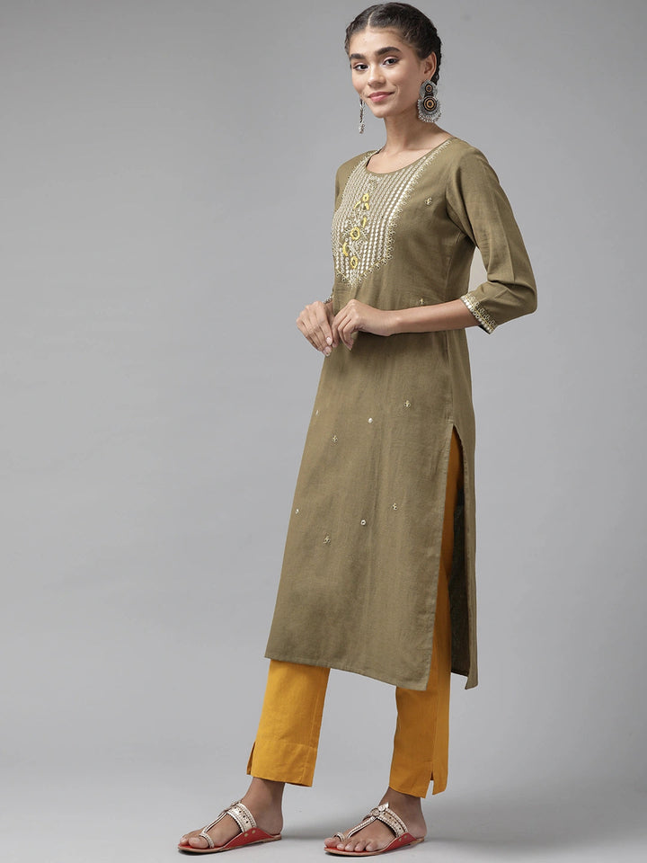 Grey Mirror Work Kurta-Yufta Store-9555KURGYS