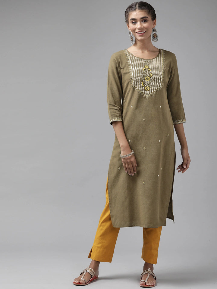 Grey Mirror Work Kurta-Yufta Store-9555KURGYS