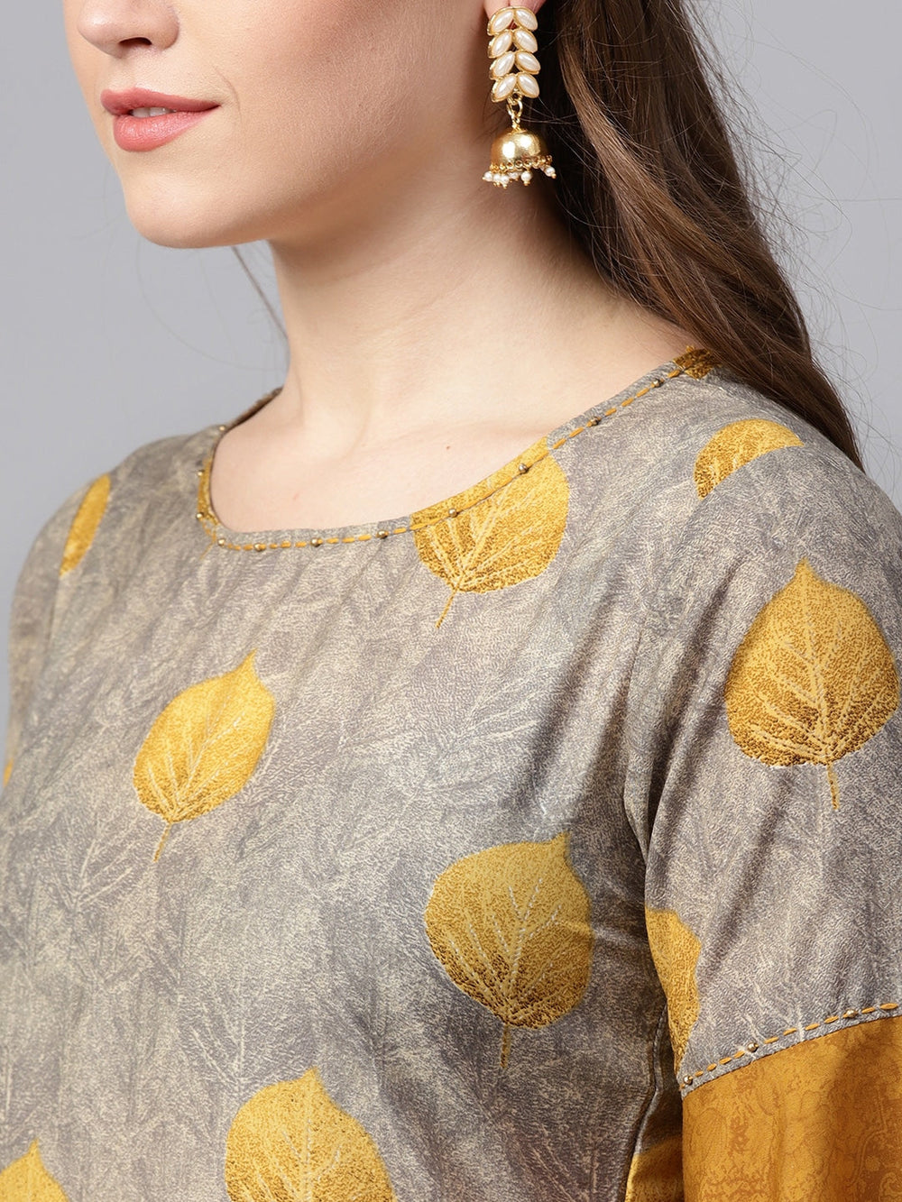 Grey & Mustard Printed Kurta Set-Yufta Store-YUFNSET1975S