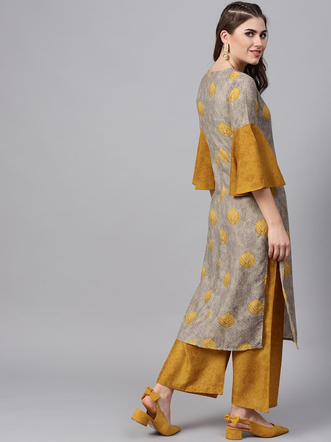 Grey & Mustard Printed Kurta Set-Yufta Store-YUFNSET1975S