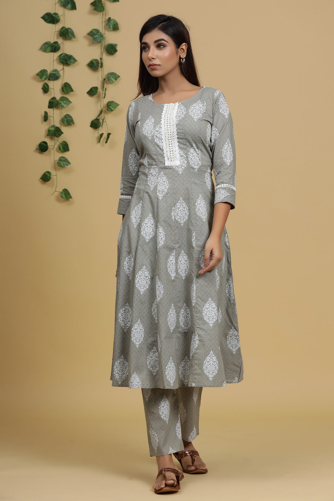 Grey Printed Dupatta Set-Yufta Store-7820SKDGYS