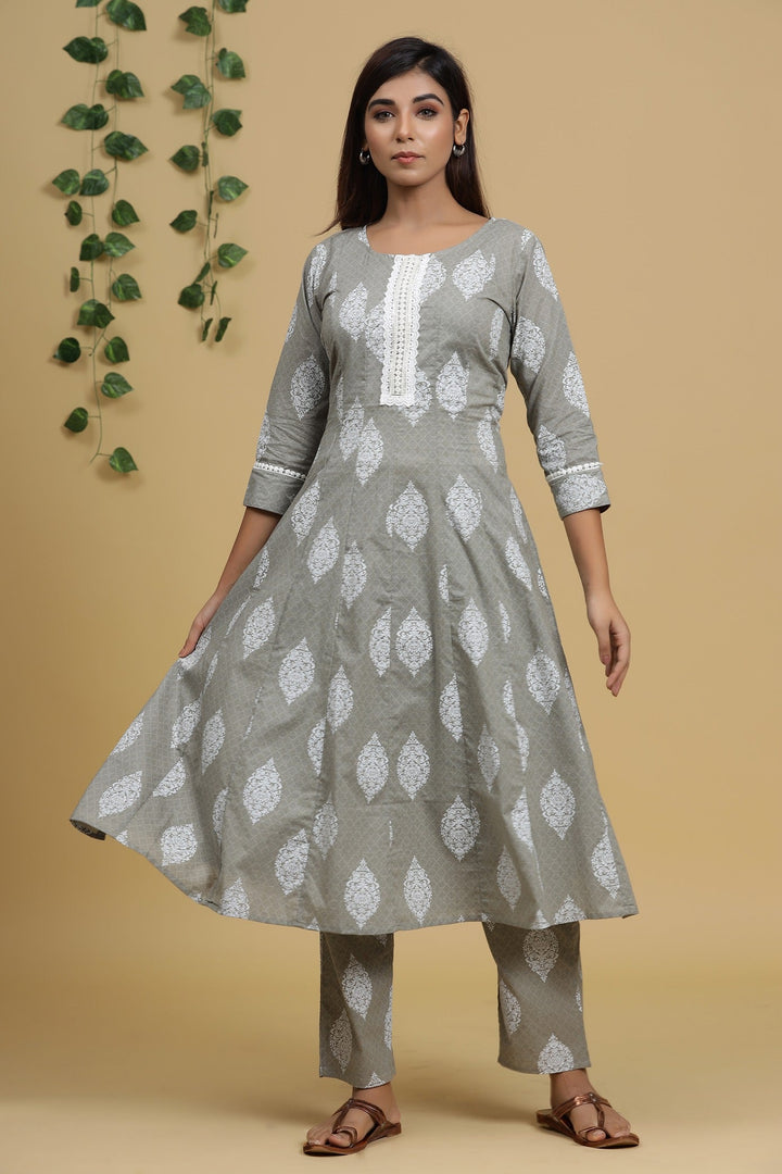 Grey Printed Dupatta Set-Yufta Store-7820SKDGYS