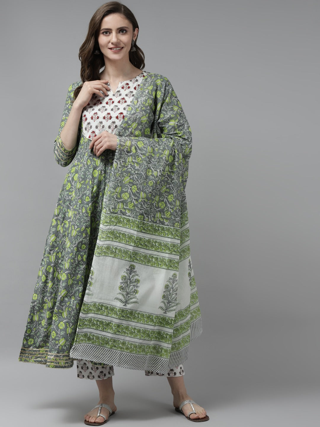 Grey Printed Dupatta Set