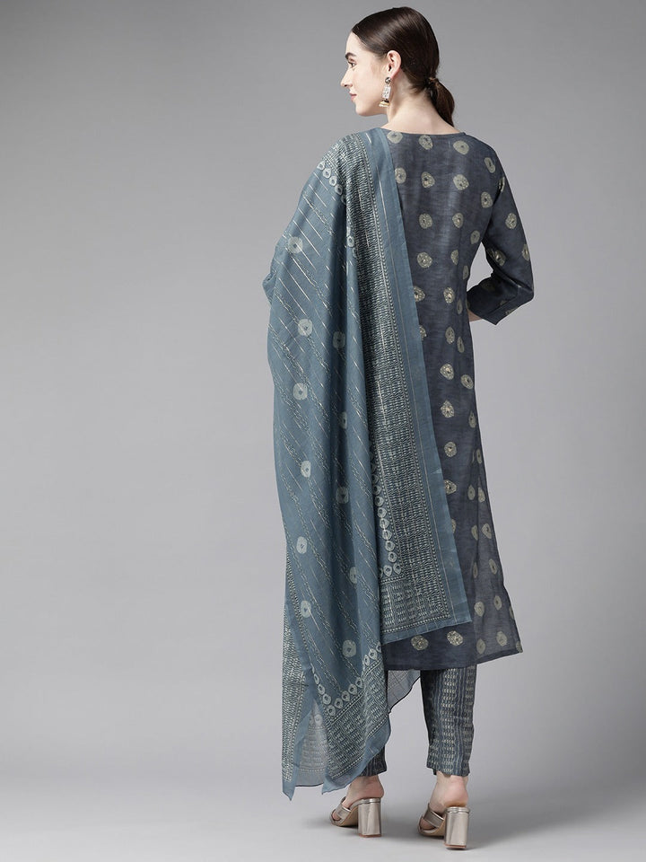 Grey Printed Dupatta Set-Yufta Store-9975SKDGYS