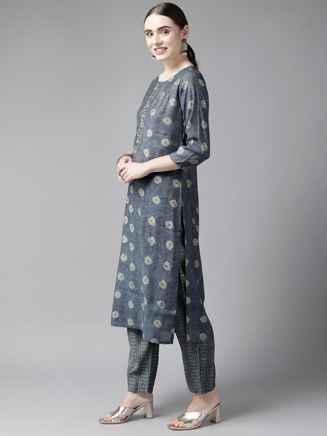 Grey Printed Dupatta Set-Yufta Store-9975SKDGYS