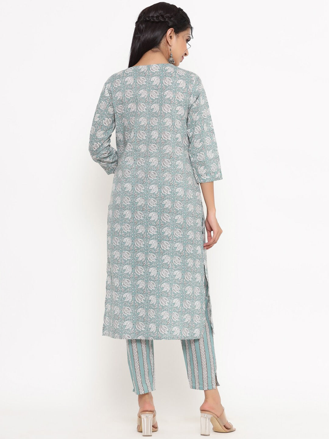 Grey Printed Kurta Set-Yufta Store-4753SETGYM