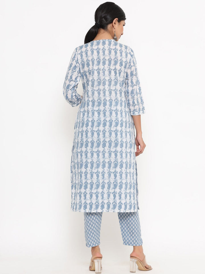 Grey Printed Kurta Set-Yufta Store-4766SETGYM