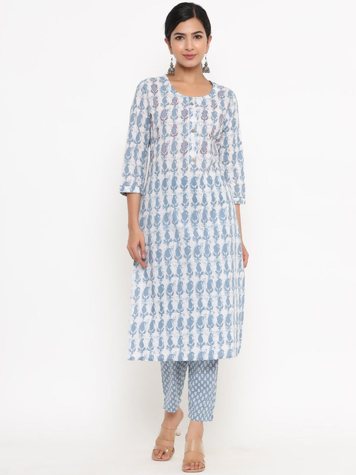 Grey Printed Kurta Set-Yufta Store-4766SETGYM