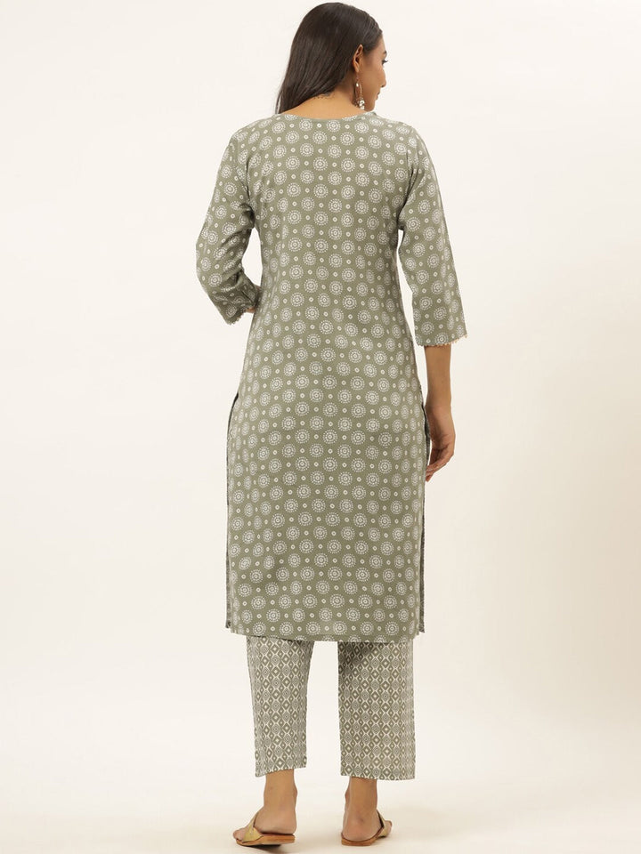 Grey Printed Kurta Set-Yufta Store-6505SETGYM